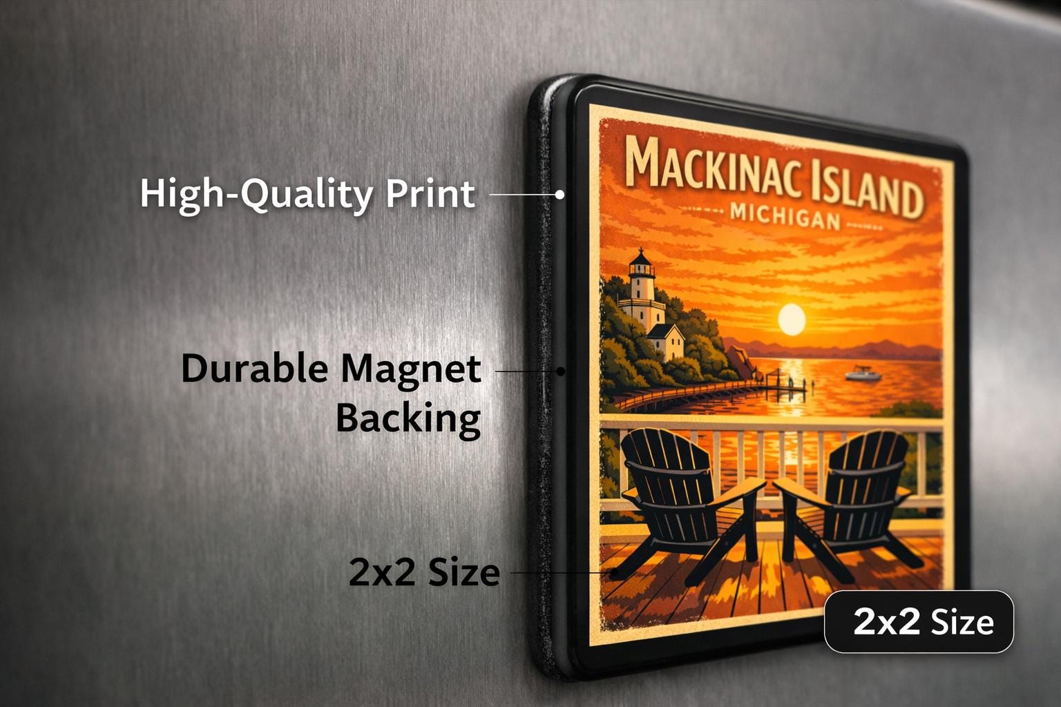 Mackinac Island Michigan Magnet | Vintage Sunset Travel Souvenir (2x2 Inch)