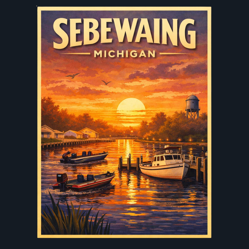 Sebewaing Michigan Magnet | Lake Huron Sunset, Vintage Travel Souvenir (2x2 inches)