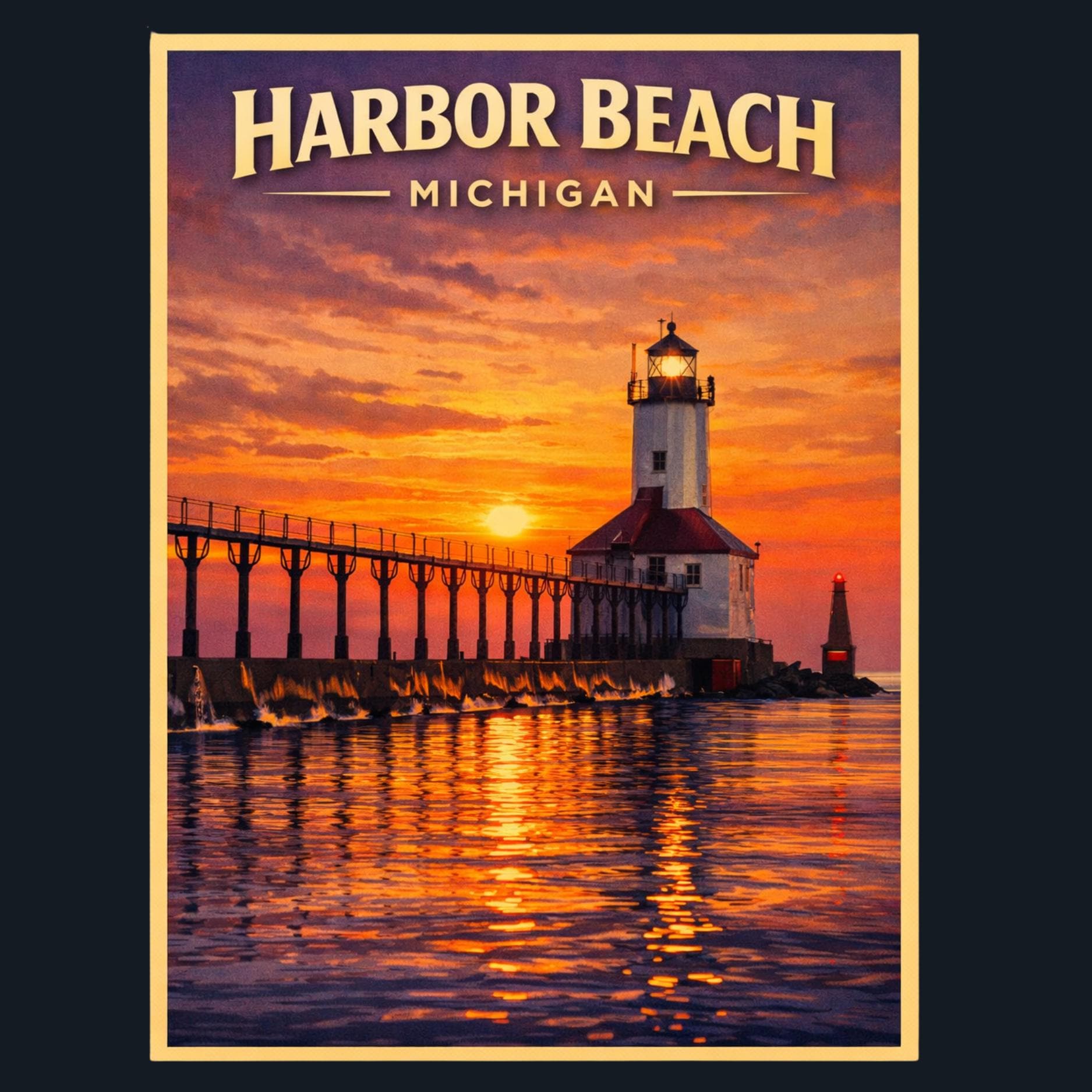 Harbor Beach Michigan Magnet | Lighthouse Pier Sunset, Lake Huron Souvenir