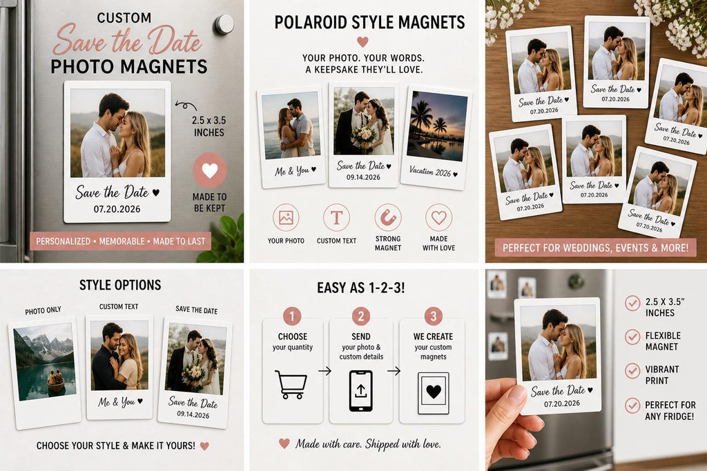 Custom Polaroid Photo Magnet | Personalized Save the Date Keepsake (2.5x3.5")