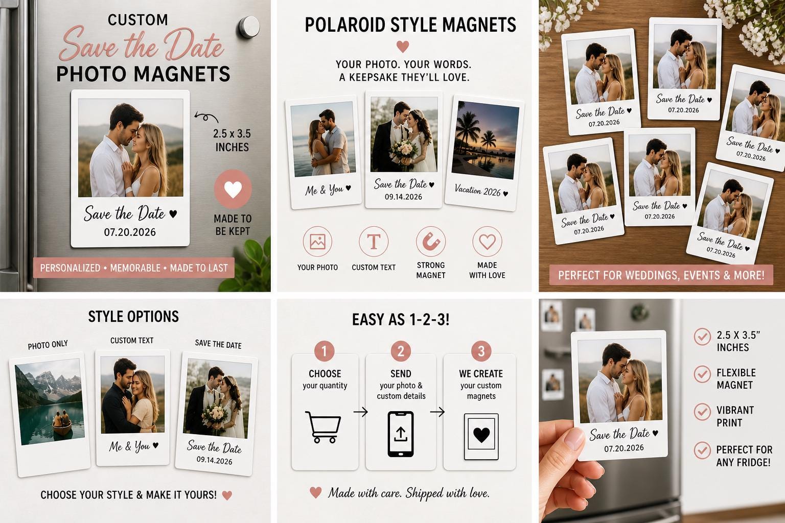 Custom Polaroid Photo Magnet | Personalized Save the Date Keepsake (2.5x3.5")